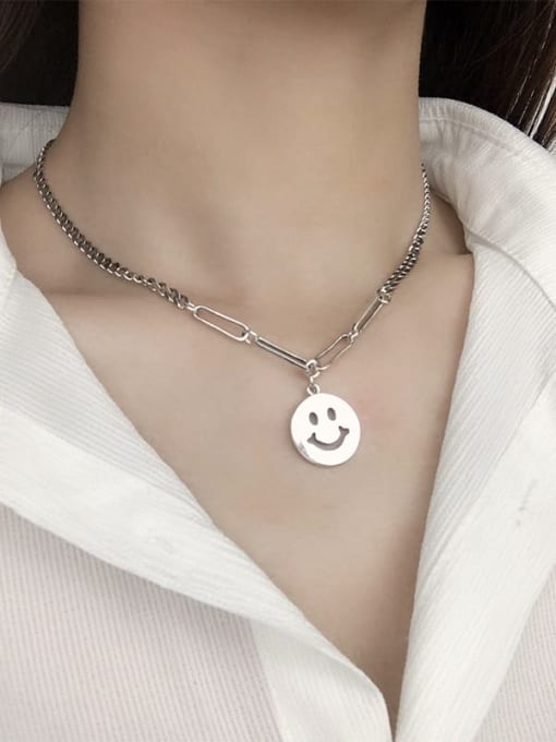 SHUI Vintage Sterling Silver With Antique Silver Plated Simplistic Face Necklaces 1