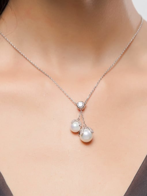 BLING SU Copper Imitation Pearl Ball Pendant  Minimalist Necklace 2