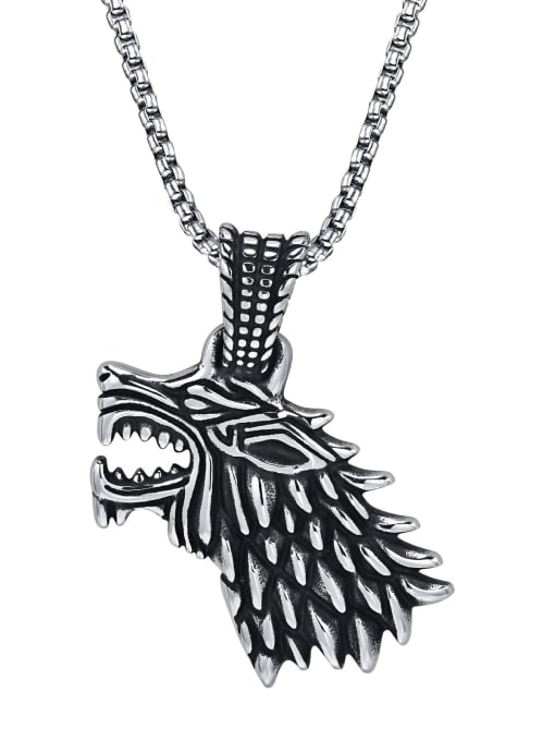 CONG Stainless steel Animal Hip Hop Wolf Head Pendant Necklace 0