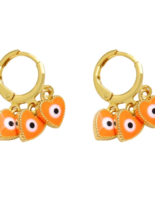 orange Brass Enamel Evil Eye Minimalist Huggie Earring