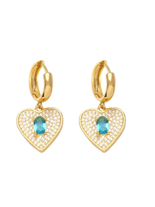 Light blue Brass Cubic Zirconia Heart Vintage Huggie Earring