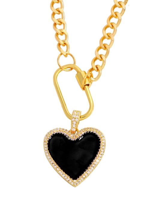 black Brass Enamel Heart Minimalist Necklace