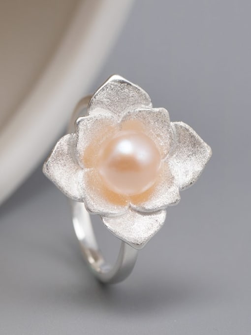 SILVER MI 925 Sterling Silver Freshwater Pearl Flower Vintage Earring 1