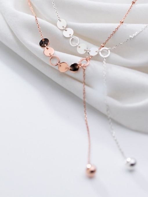 Rosh 925 Sterling Silver Tassel Minimalist  Fashion Round Light Bead Y Chain  Necklace 3