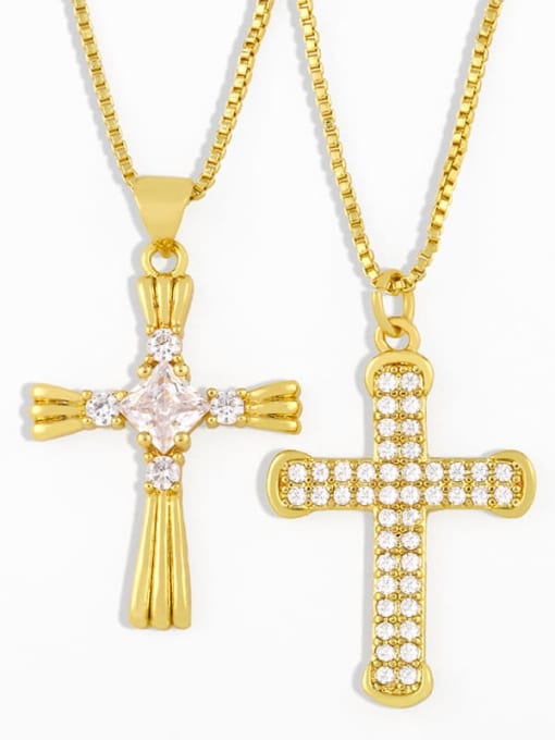 CC Copper Cubic Zirconia Cross Vintage Pendant Necklace