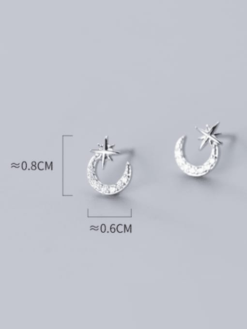 Rosh 925 Sterling Silver Cubic Zirconia Moon Minimalist Stud Earring 1