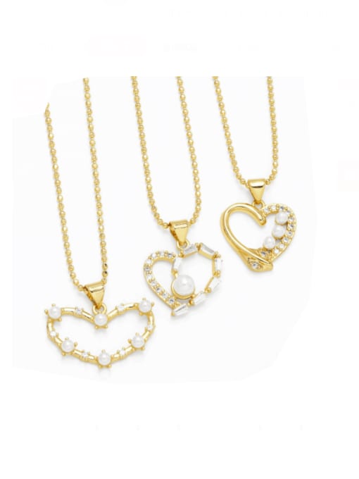 CC Brass Imitation Pearl Heart Trend Necklace 0
