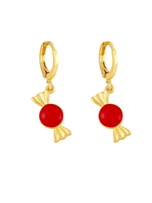 red Brass Enamel Irregular Candy Trend Huggie Earring