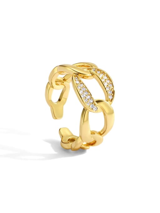 Gold Cuban chain ring Brass Cubic Zirconia Geometric Minimalist Band Ring