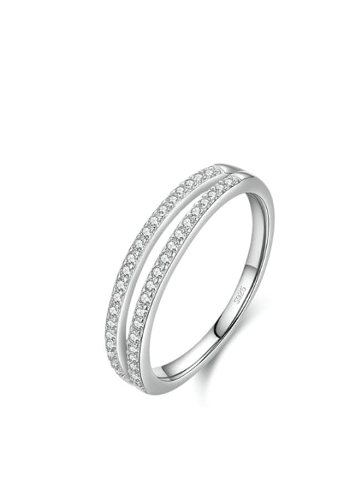Silver 925 Sterling Silver Cubic Zirconia Geometric Minimalist Band Ring