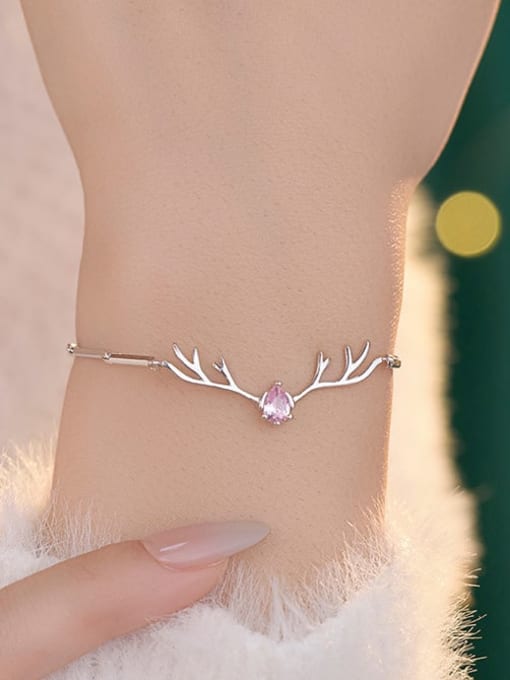 BeiFei Minimalism Silver 925 Sterling Silver Cubic Zirconia Deer Head Minimalist Bracelet 1