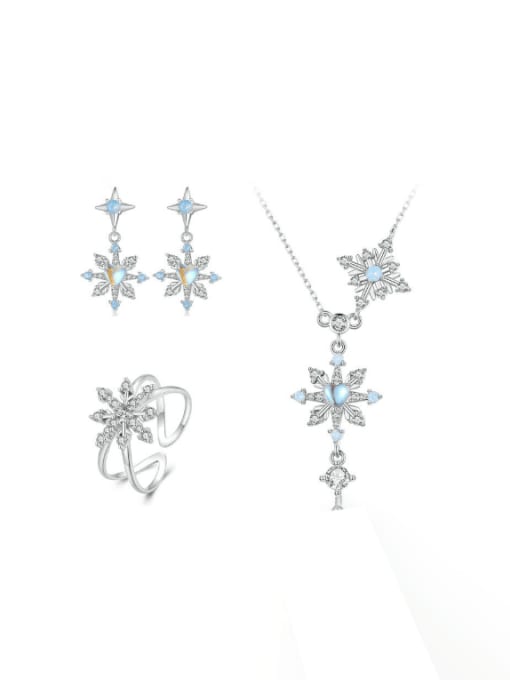 Jare Cl925 Sterling Silver Cubic Zirconia Christmas  Snowflake Earring Ring and Necklace Set 0