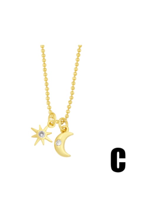 C Brass Rhinestone Star Moon Minimalist Necklace