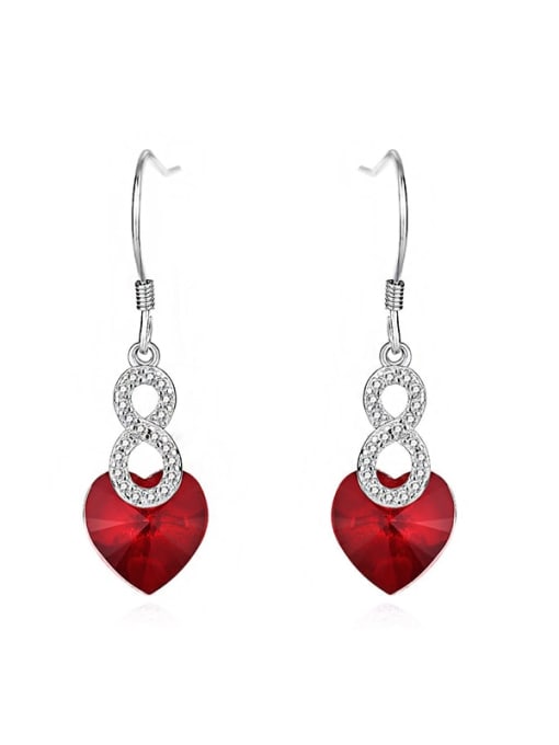JYEH 010 (red) 925 Sterling Silver Austrian Crystal Heart Classic Hook Earring