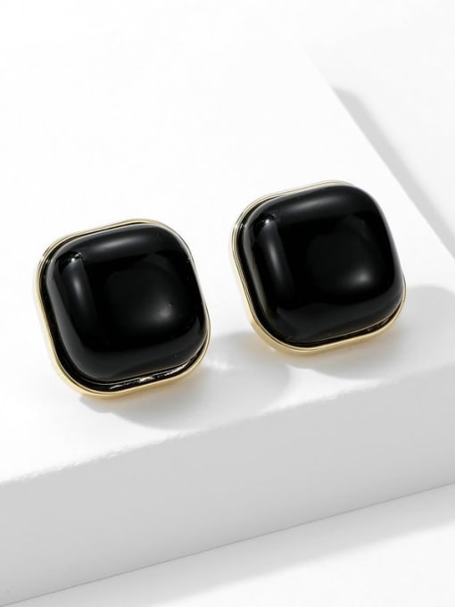 Square Black Brass Geometric Minimalist Stud Earring