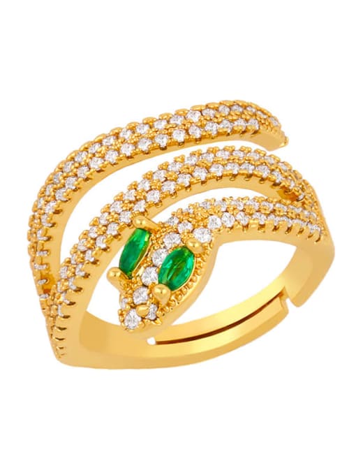 green Brass Cubic Zirconia Snake Luxury Stackable Ring