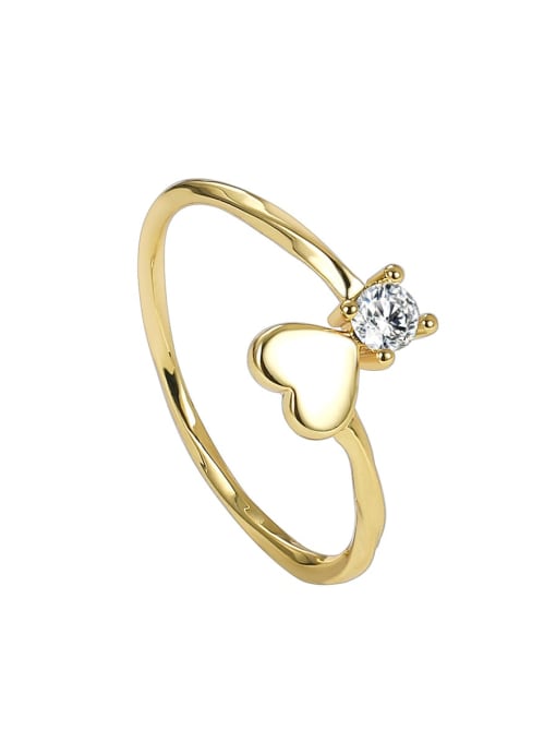 Gold love ring Brass Cubic Zirconia Heart Minimalist Band Ring