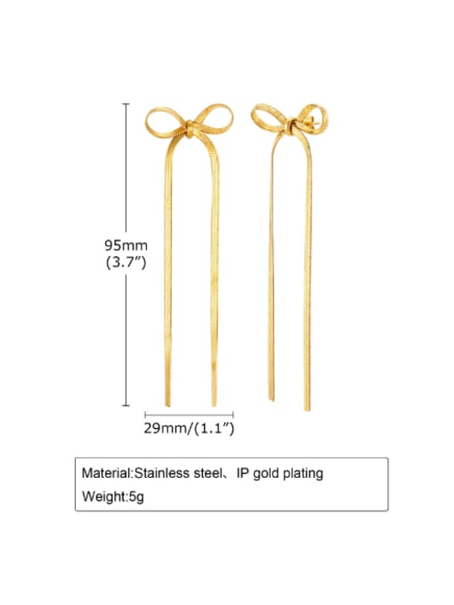 CONG Stainless steel Bowknot Tassel Minimalist Drop Earring 2