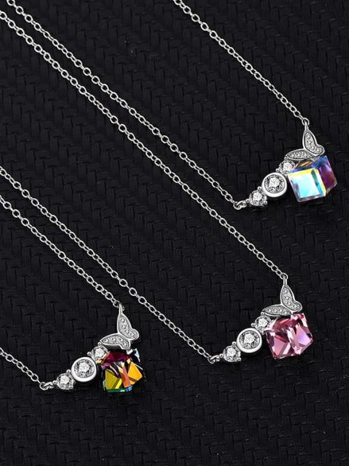 BC-Swarovski Elements 925 Sterling Silver Austrian Crystal Square Classic Necklace 2