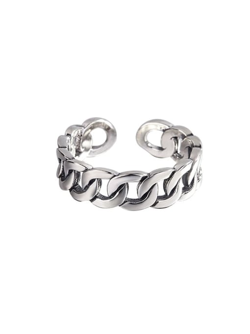 HAHN 925 Sterling Silver Hollow Geometric Retro Chain Band Ring 3