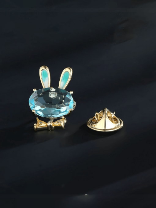 blue Brass Cubic Zirconia Rabbit Cute Brooch
