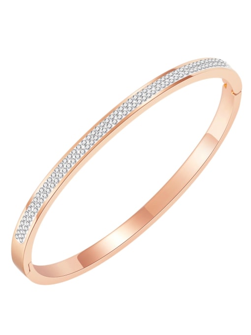 991 Rose Gold Plated Bracelet Titanium Steel Cubic Zirconia Geometric Minimalist Band Bangle