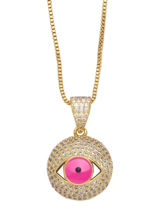 Pink Brass Cubic Zirconia Evil Eye Vintage Necklace