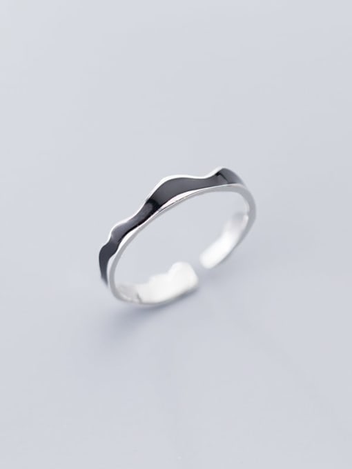 Rosh 925 Sterling Silver Enamel Black Irregular Minimalist  Wave Free Size Ring 0