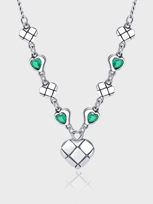 KDP-Silver 925 Sterling Silver Cubic Zirconia Heart Vintage Necklace 3