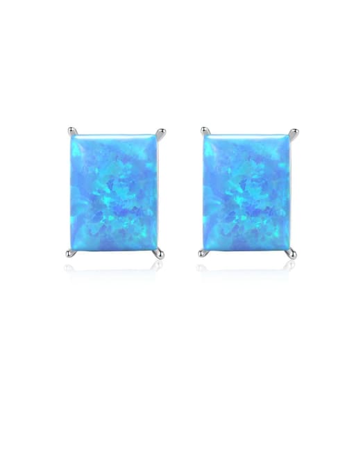 CCUI 925 Sterling Silver Opal Blue Square Minimalist Stud Earring 0