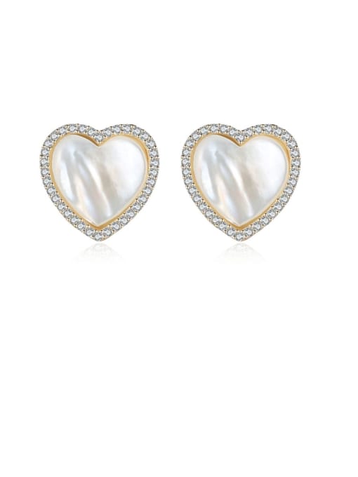 CCUI 925 Sterling Silver Shell White Heart Minimalist Stud Earring 0