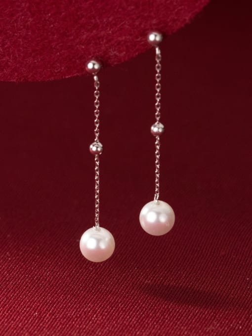 Rose Gold 925 Sterling Silver Imitation Pearl Tassel Minimalist Threader Earring