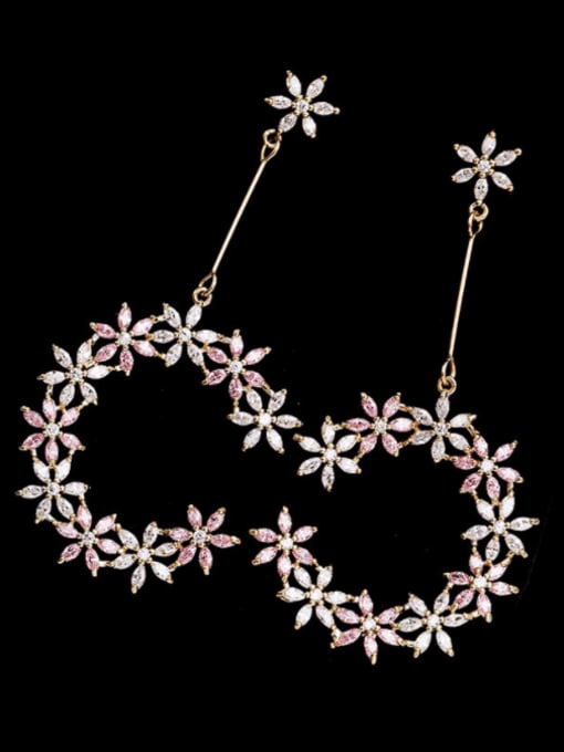 Pink Brass Cubic Zirconia Flower Trend Drop Earring