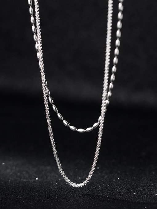 Rosh 925 Sterling Silver Bead Round Minimalist Multi Strand Necklace 0