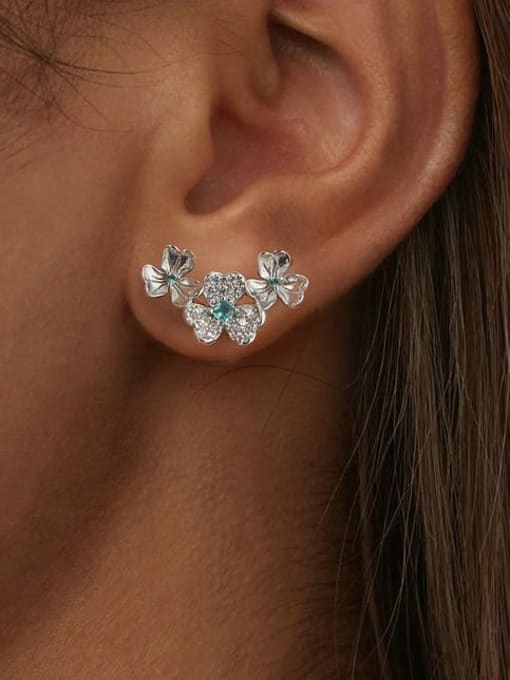 Jare 925 Sterling Silver Cubic Zirconia Flower Cute Stud Earring 1