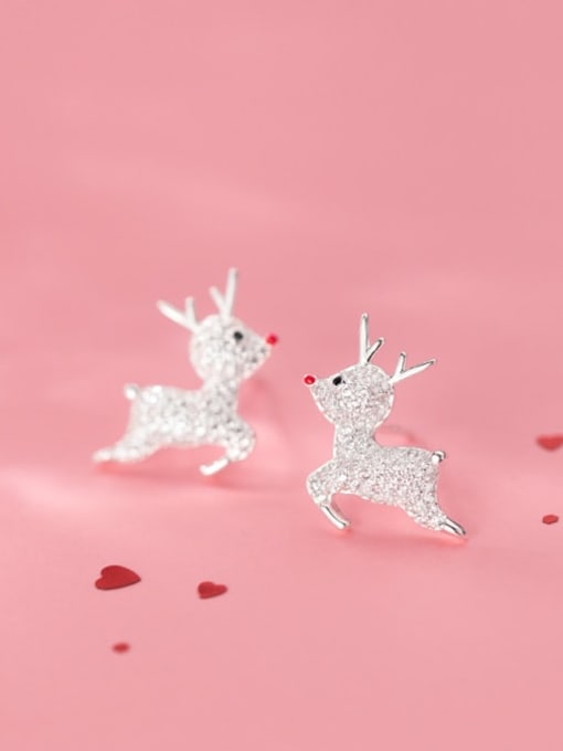 Rosh 925 Sterling Silver Rhinestone Deer Cute Christmas Stud Earring 2