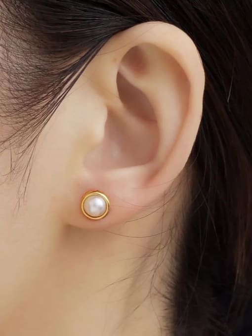 LI MUMU Titanium Steel Imitation Pearl Geometric Minimalist Stud Earring 1