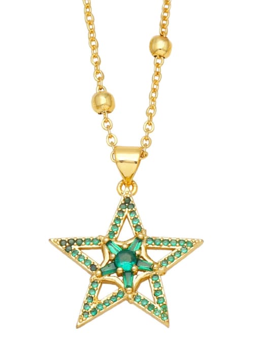 five-pointed star Brass Cubic Zirconia Moon Vintage Cross Heart Pendant Necklace