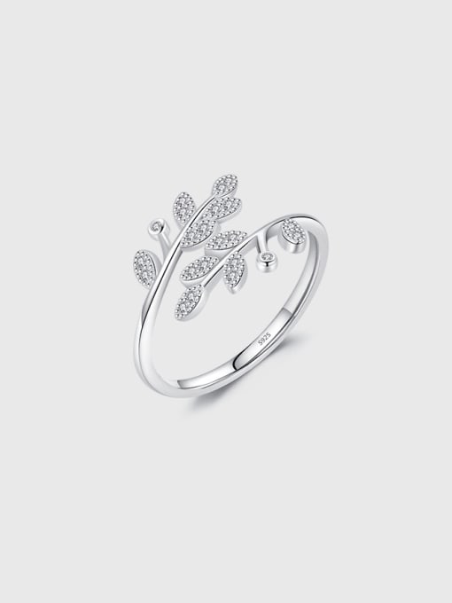 S925 Sterling Silver 925 Sterling Silver Cubic Zirconia Leaf Cute Band Ring