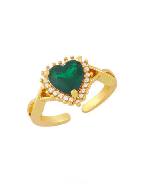 green Brass Cubic Zirconia Heart Artisan Band Ring