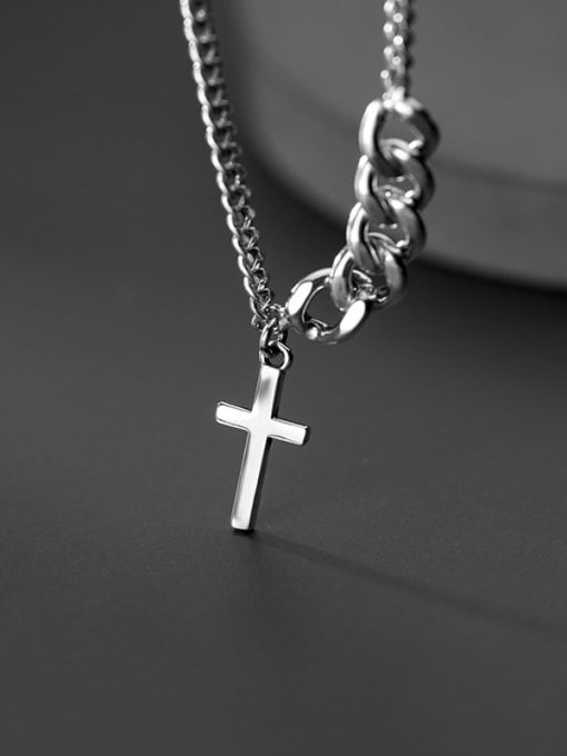 Rosh 925 Sterling Silver Cross Vintage Hollow Chain Necklace 2