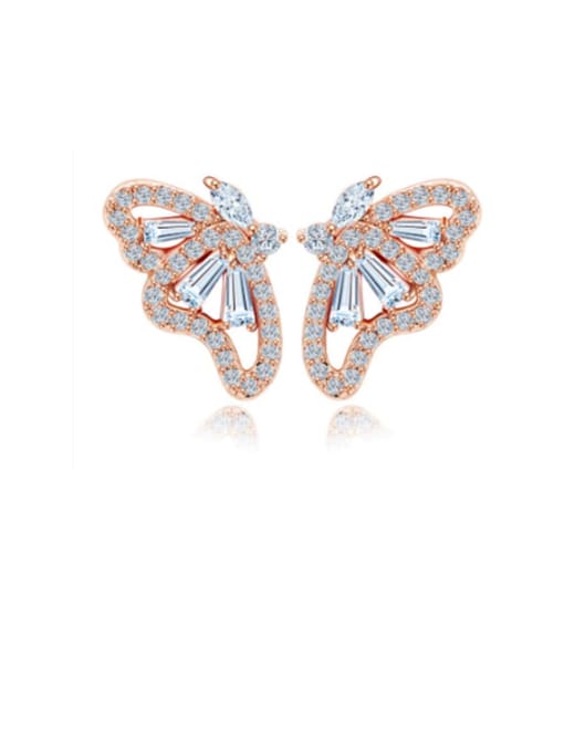 BLING SU Copper Cubic Zirconia Butterfly Dainty Stud Earring 0