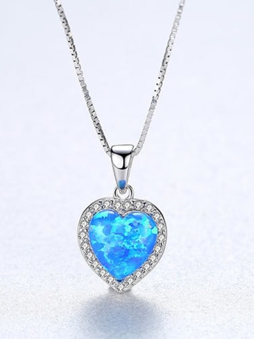 Blue 20F06 925 Sterling Silver Opal Multi Color heart Necklace