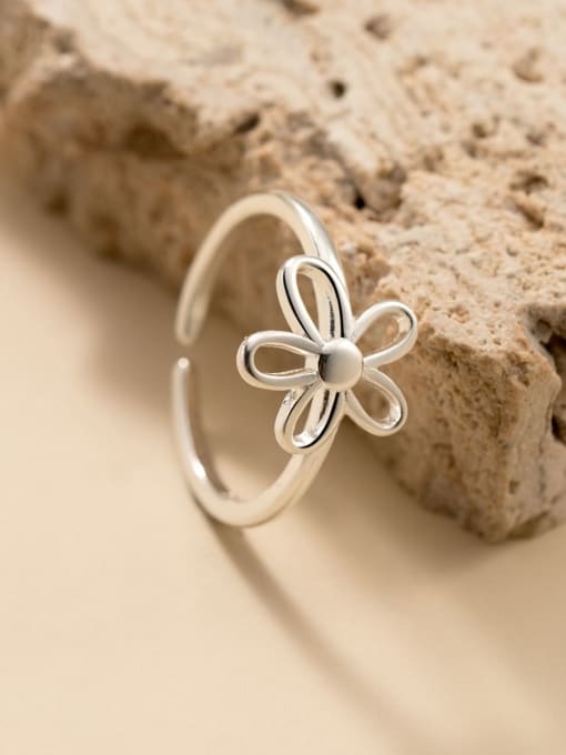 Rosh 925 Sterling Silver Hollow  Flower Minimalist Band Ring 2