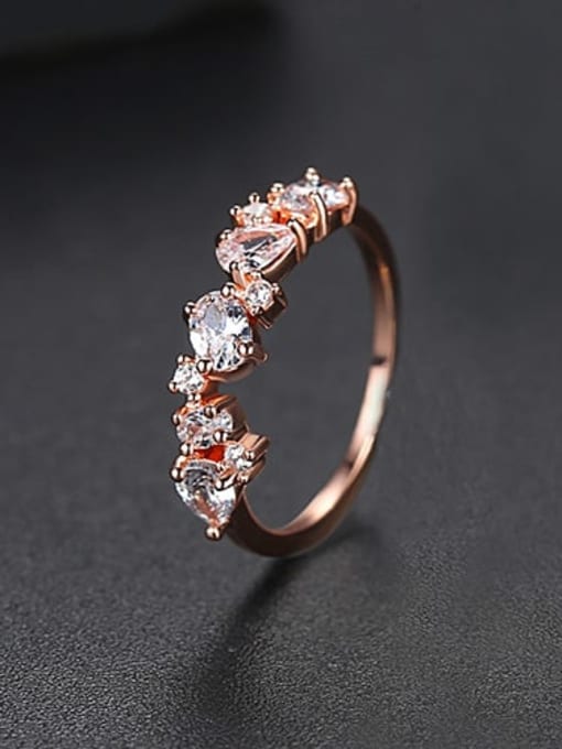 Rose Gold  US 8 Copper Cubic Zirconia Irregular Minimalist Band Ring