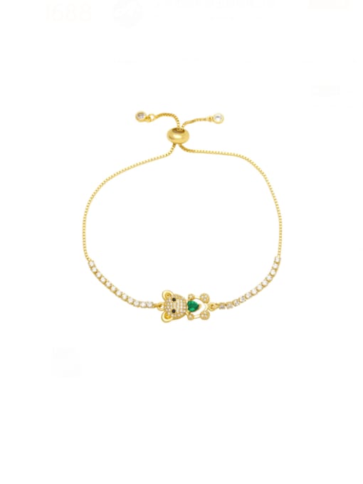 green Brass Glass Stone Bear Heart Cute Adjustable Bracelet