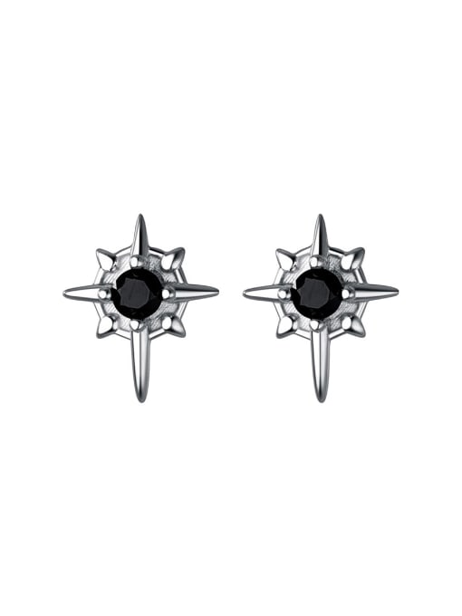 Rosh 925 Sterling Silver Obsidian Cross Minimalist Stud Earring