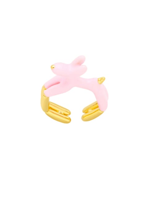Pink Brass Enamel animal Cute Band Ring