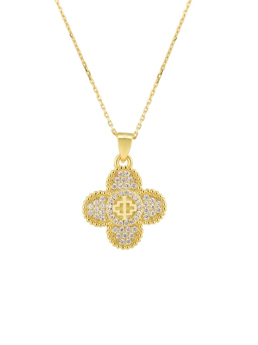 Gold Four leaf Grass Necklace 925 Sterling Silver Cubic Zirconia Flower Minimalist Necklace