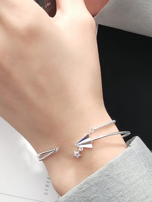 Rosh 925 Sterling Silver Minimalist  Paper plane double layer small silver beads Strand Bracelet 1